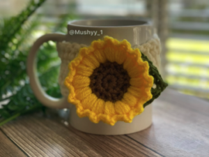 Crochet Sunflower With A Leaf Mug Cozy-  -Instant PDF Download for cozy mornings!