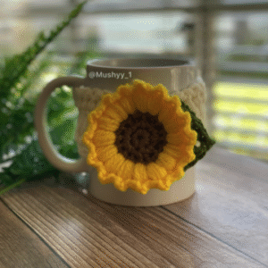 Crochet Sunflower With A Leaf Mug Cozy-  -Instant PDF Download for cozy mornings!