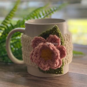 Crochet Rose Mug Cozy Pattern: DIY Floral Cup Cozy Crochet Pattern. Rose Mug Sleeve, Instant Download PDF