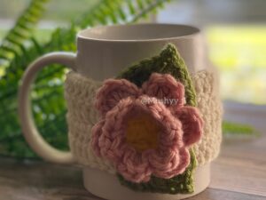 Crochet Rose Mug Cozy Pattern: DIY Floral Cup Cozy Crochet Pattern. Rose Mug Sleeve, Instant Download PDF