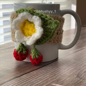 Crochet Strawberry Bloom Mug Cozy - Instant Download PDF Pattern