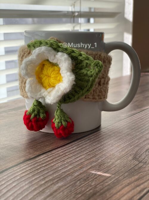 Crochet Strawberry Bloom Mug Cozy - Instant Download PDF Pattern
