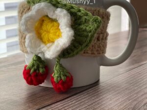 Crochet Strawberry Bloom Mug Cozy - Instant Download PDF Pattern