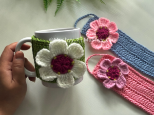 Cherry Blossom Flower  Crochet  Mug Cozy Pattern By Mushyy