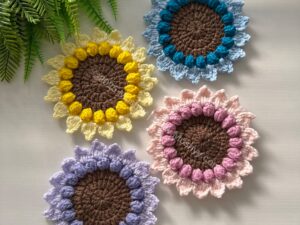 Crochet SunBloom Coaster  Pattern  By Mushyy