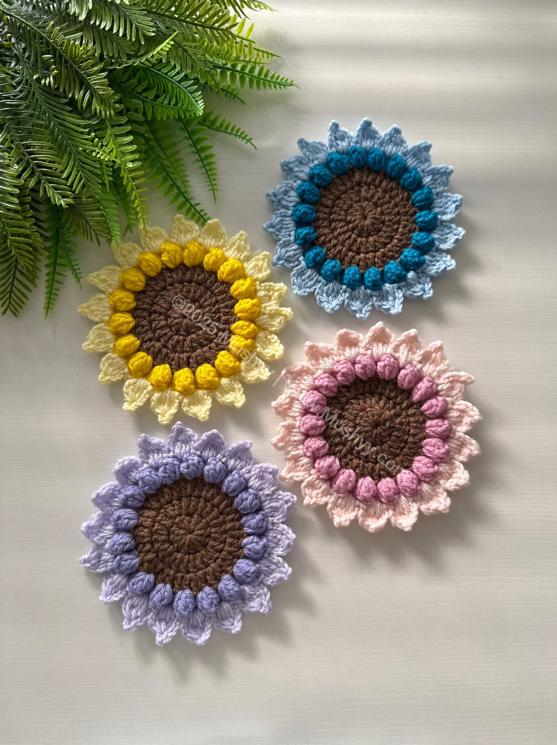 Crochet SunBloom Coaster Pattern By Mushyy