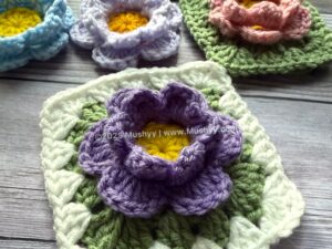 Crochet 3D Flower Granny Square Pattern By Mushyy