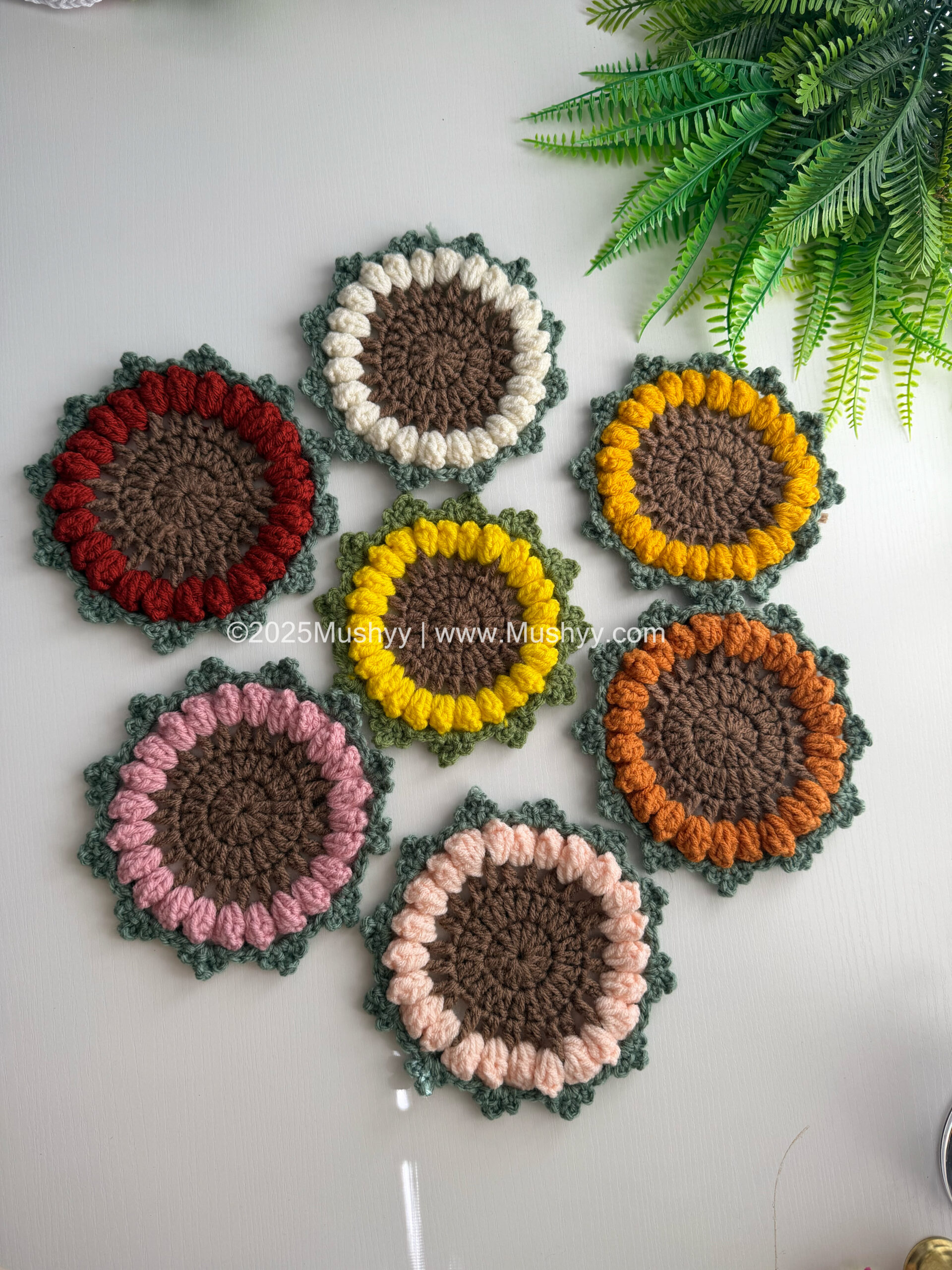 Golden Rays Crochet Sunflower Coaster Pattern