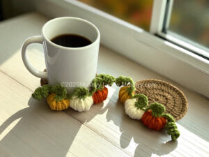 Crochet Pumpkin With Vines Coasters Pattern