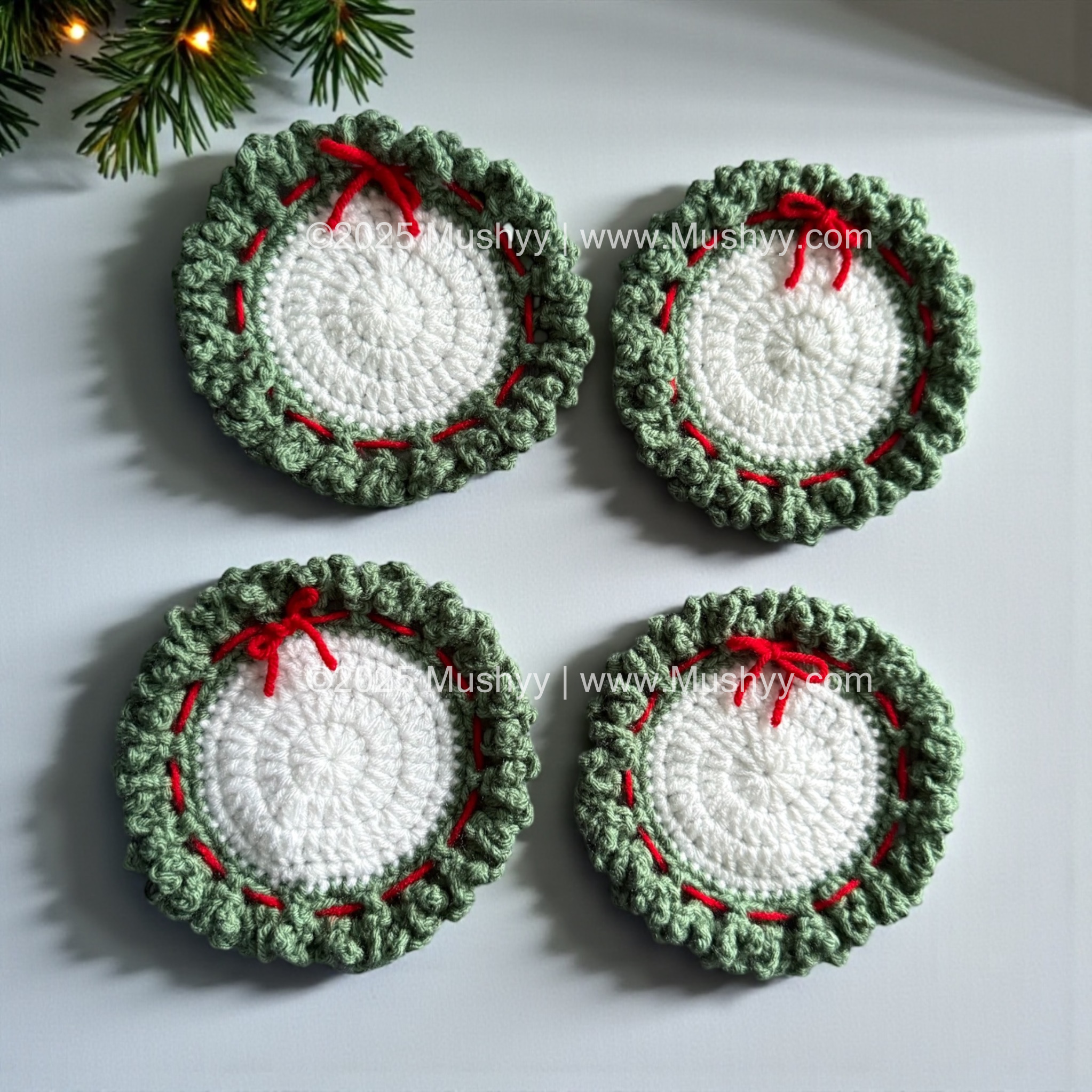 Christmas Wreath Coaster Crochet Pattern By Mushyy - Image 4