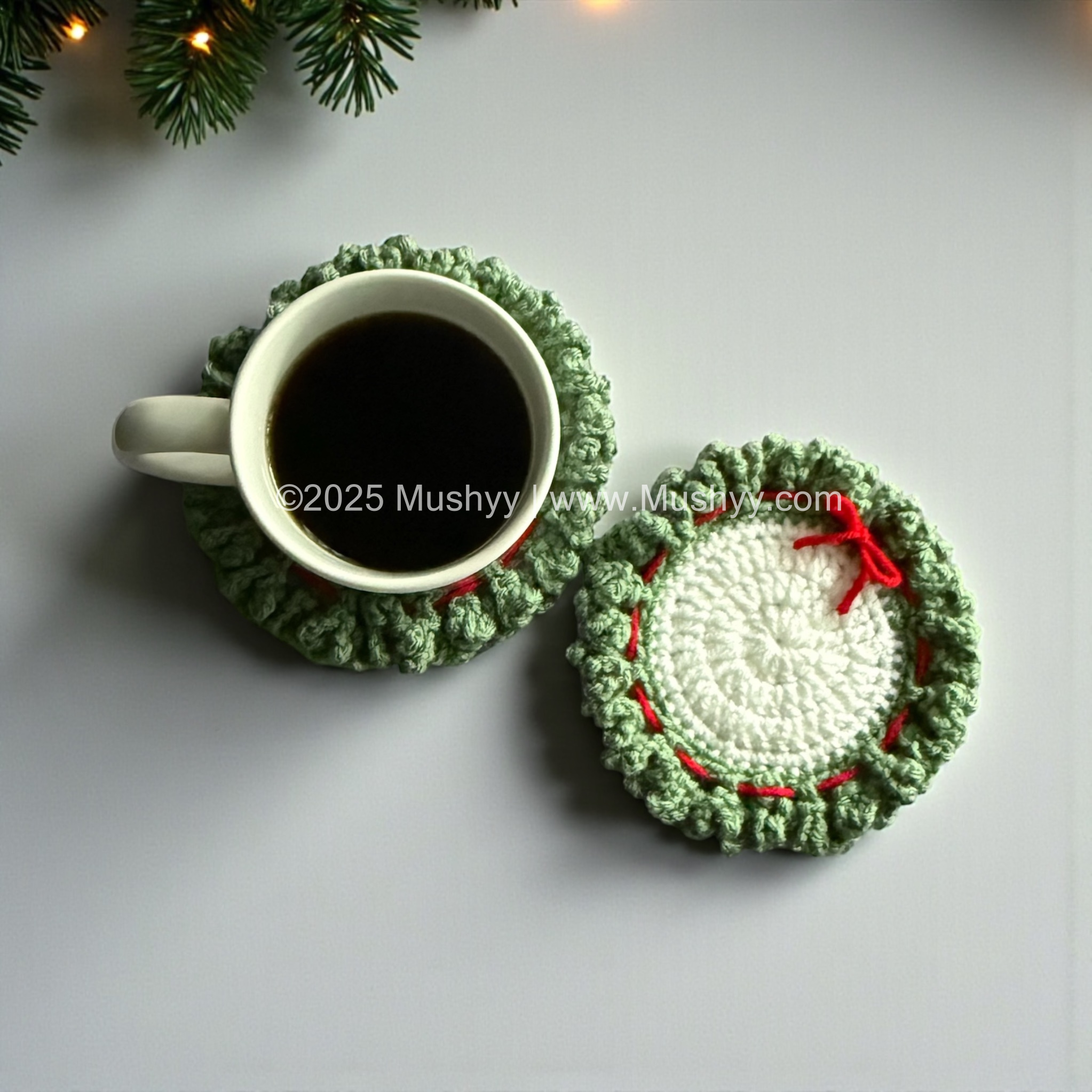 Christmas Wreath Coaster Crochet Pattern By Mushyy